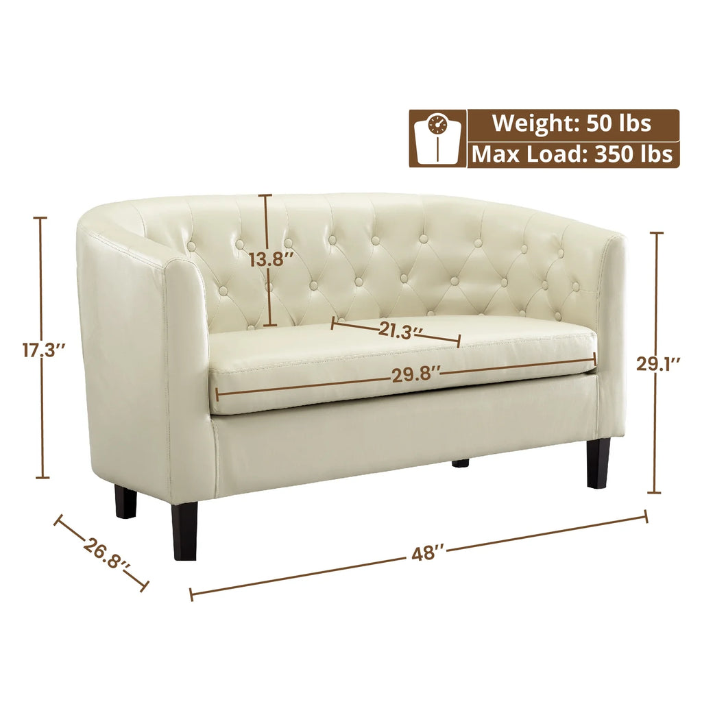 Cream Faux Leather Barrel Loveseat N496