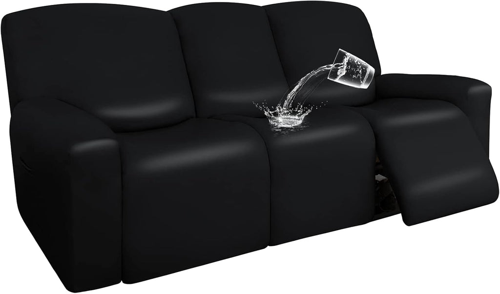 Navy PU Leather Recliner Sofa Slipcovers, 8 Pieces Stretch Furniture Protector L5631