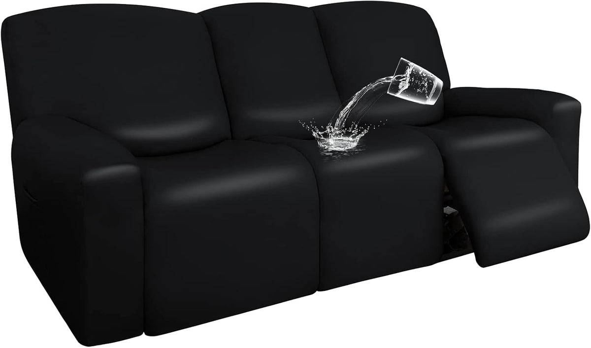 Navy PU Leather Recliner Sofa Slipcovers, 8 Pieces Stretch Furniture Protector L5631