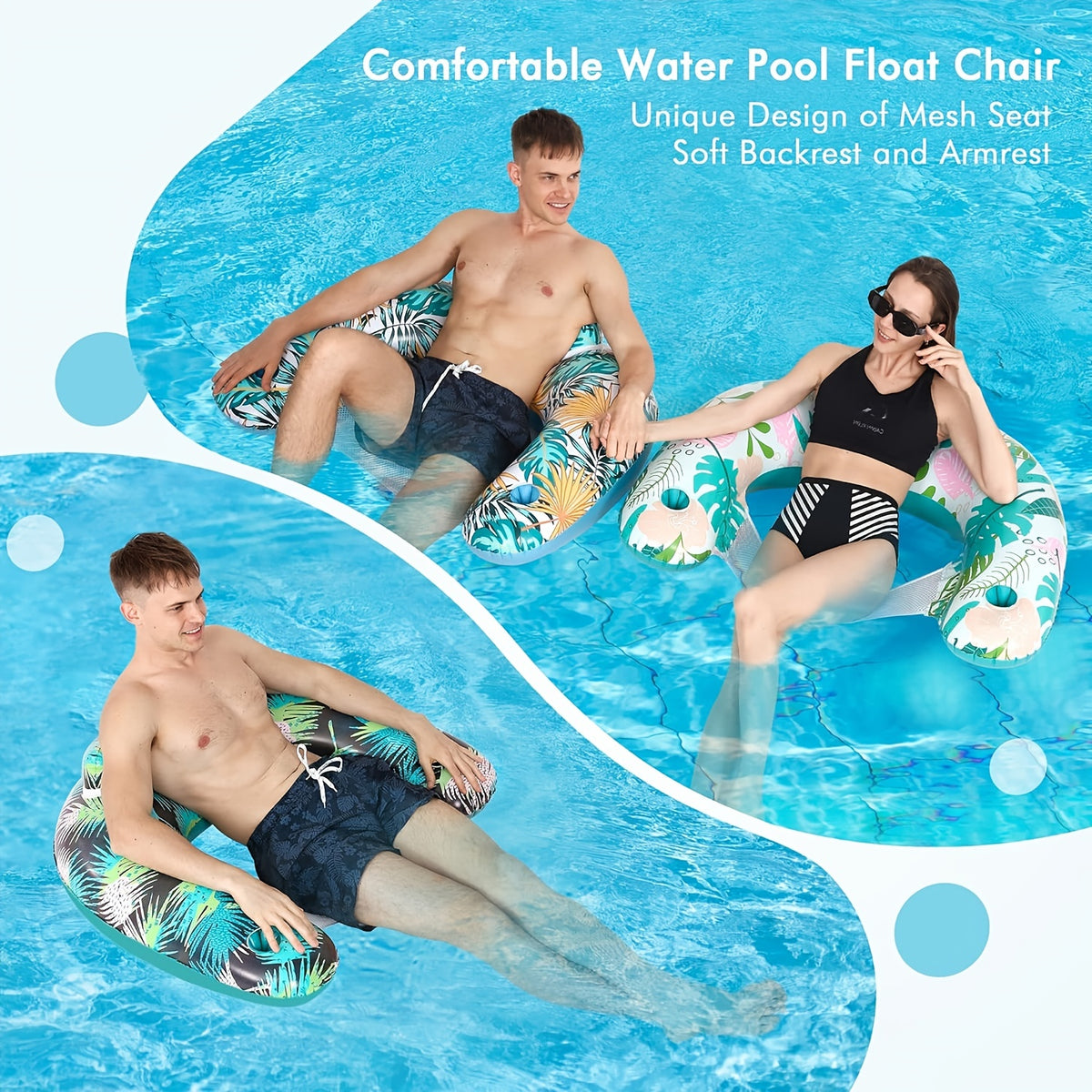 Inflatable Pool Chair with Cup Holder and Backrest G6717