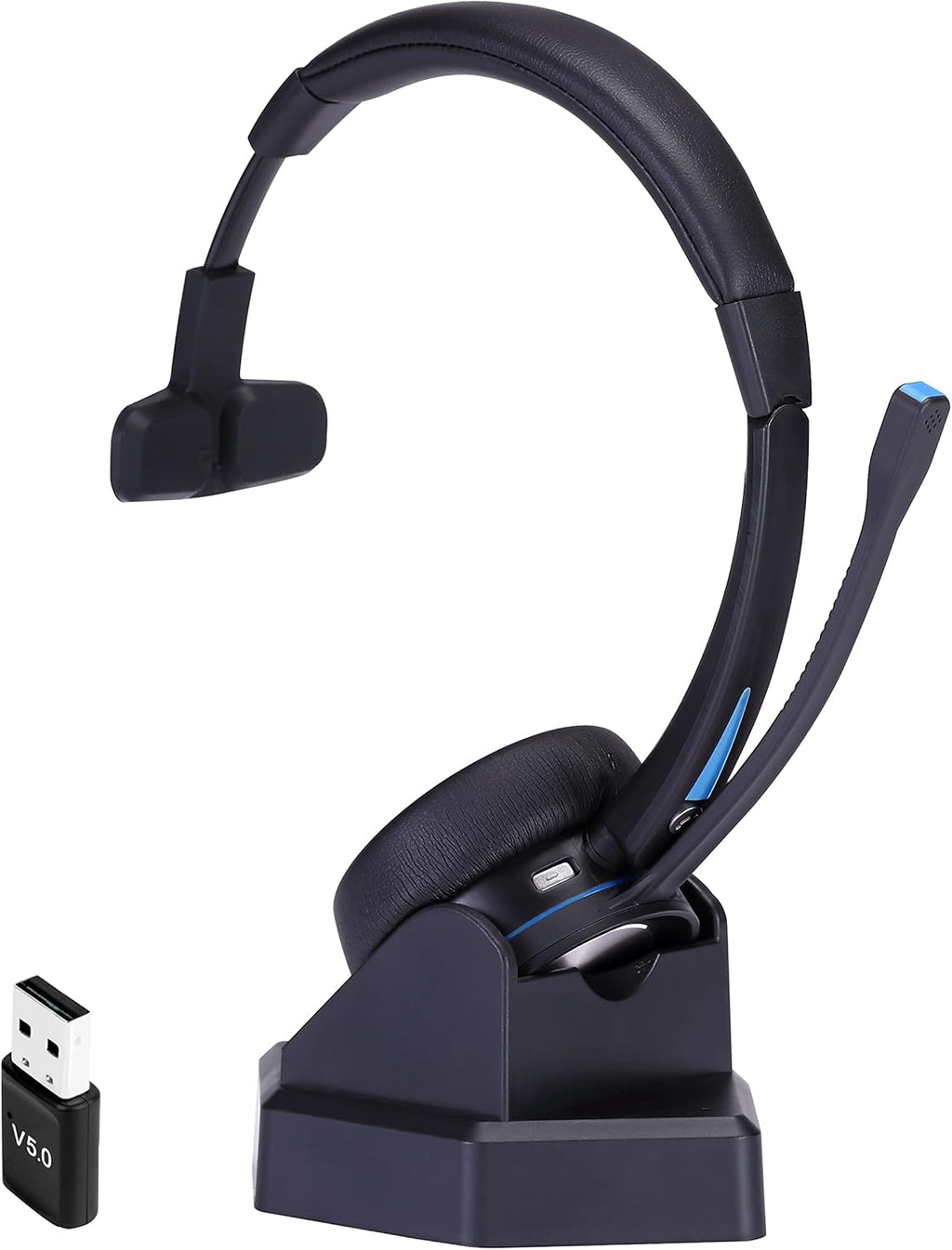Wireless Bluetooth Headset with Noise Canceling Microphone, HD Speakers and Separate Charging Base, Pack of 2 E678928