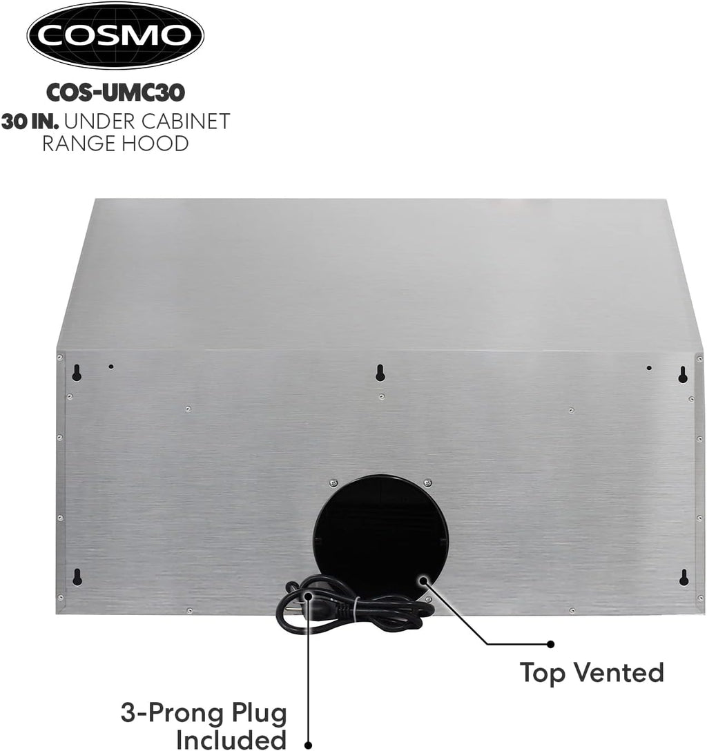 30 inch Under Cabinet Stainless Steel Range Hood with Permanent Filters & LED Lights S21338