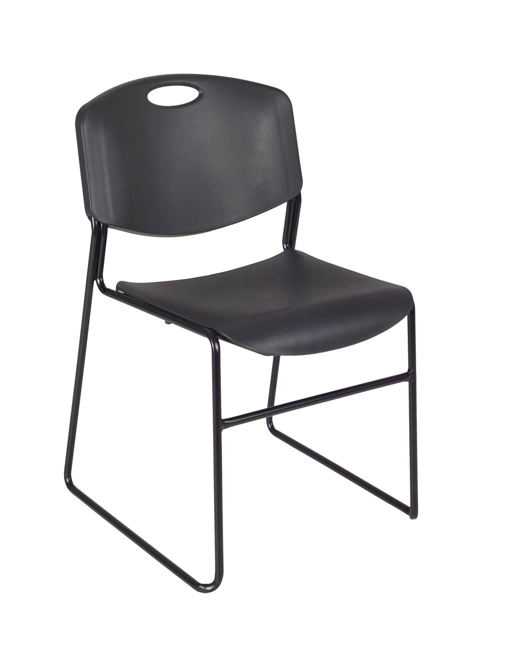 Beige Round Breakroom Table with 4 Black Stack Chairs C331475