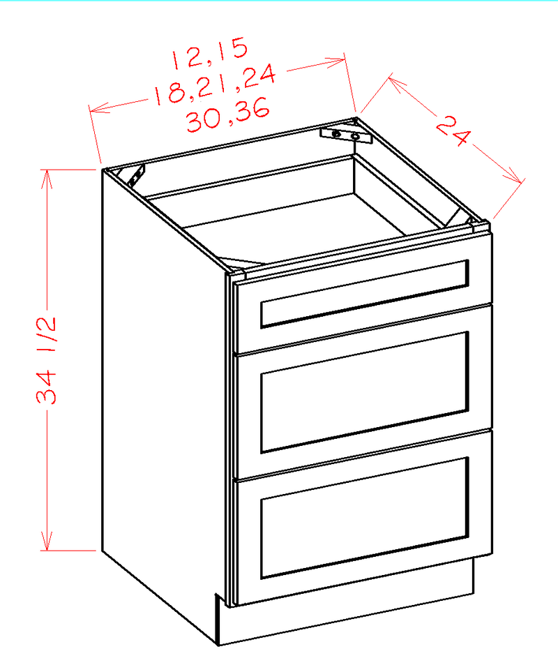 3 Drawers Base Cabinet High-Density Fiberboard C4354