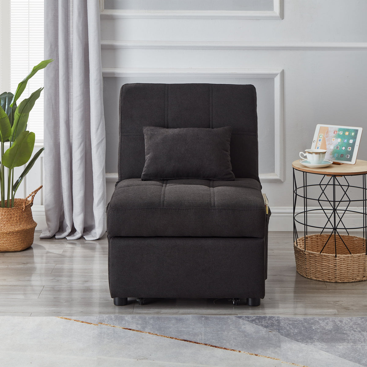 Recliner Chair Bed with Black Linen Fabric M4236