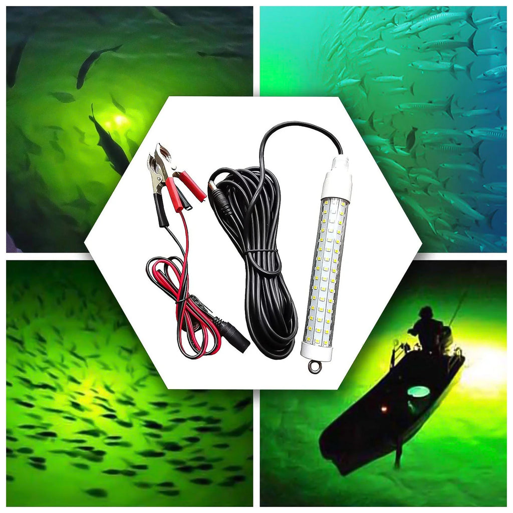 2Pcs Underwater Night Fishing Light, 12V 10.5W 120LED 1000 Lumen Green Submersible Fishing Light U26136