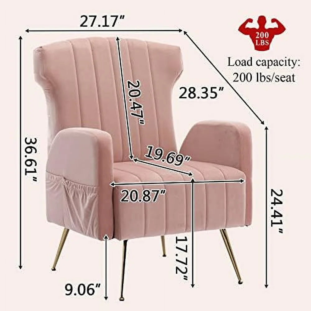 Brown Velvet Wing Back Accent Chair with Metal Gold Legs B335386