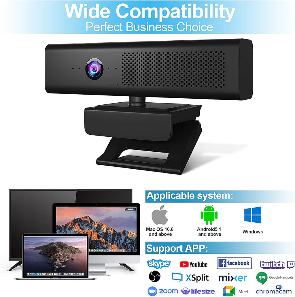 Full HD 1080P USB Webcam with 4 Built-in Microphones and Speaker, Magnetic Privacy Cover, Pack of 2 B60448