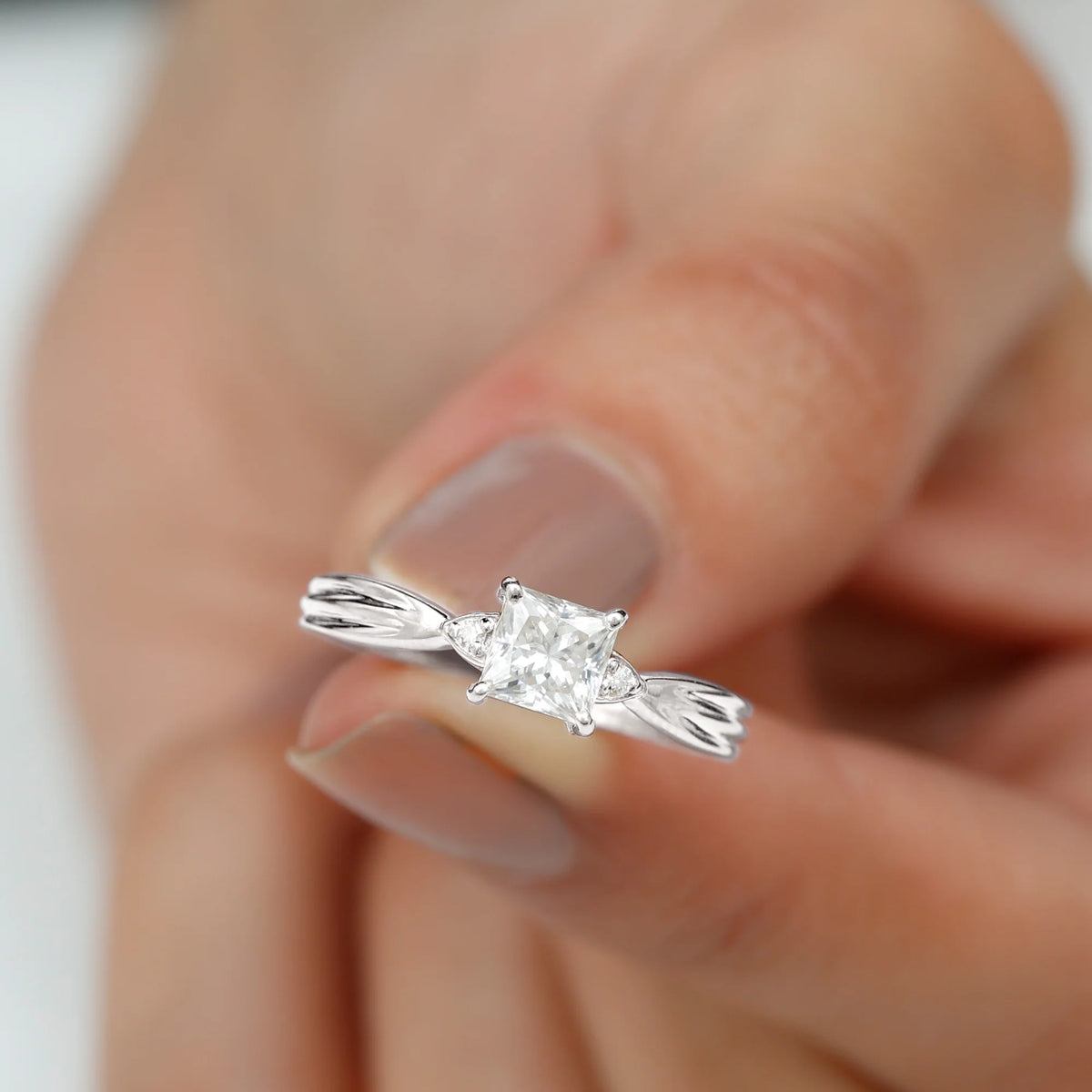 14K White Gold Princess Cut Moissanite Solitaire Ring L52842