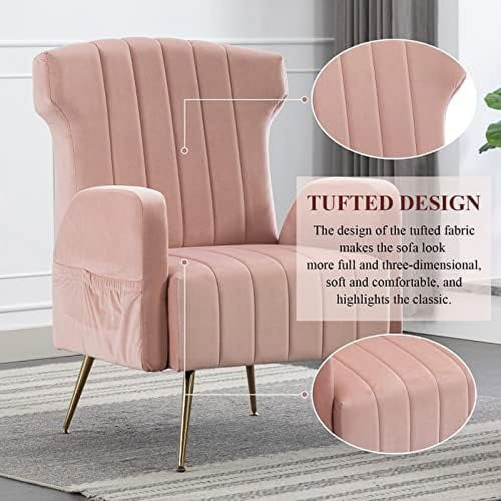 Brown Velvet Wing Back Accent Chair with Metal Gold Legs B335386