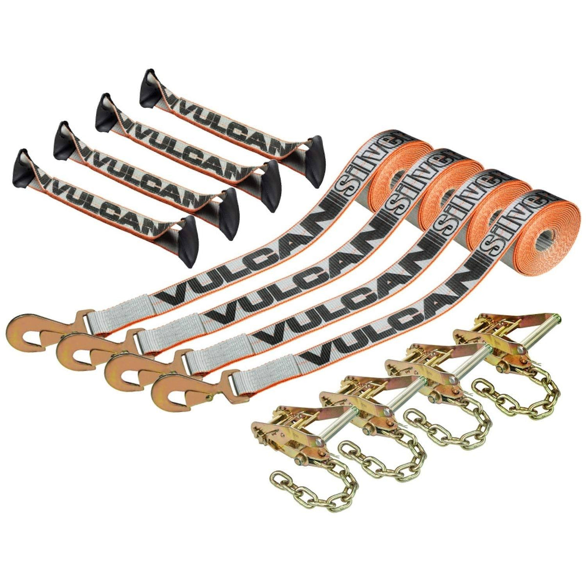 8-Point Roll Back Vehicle Tie Down Kit with Snap Hook and Chain Tail, Set of 4 R999544