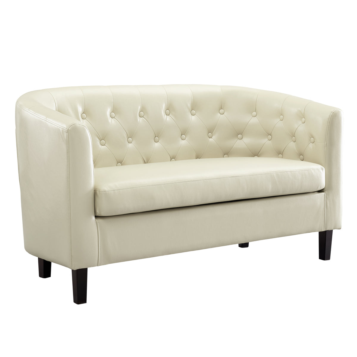 Cream Faux Leather Barrel Loveseat N496