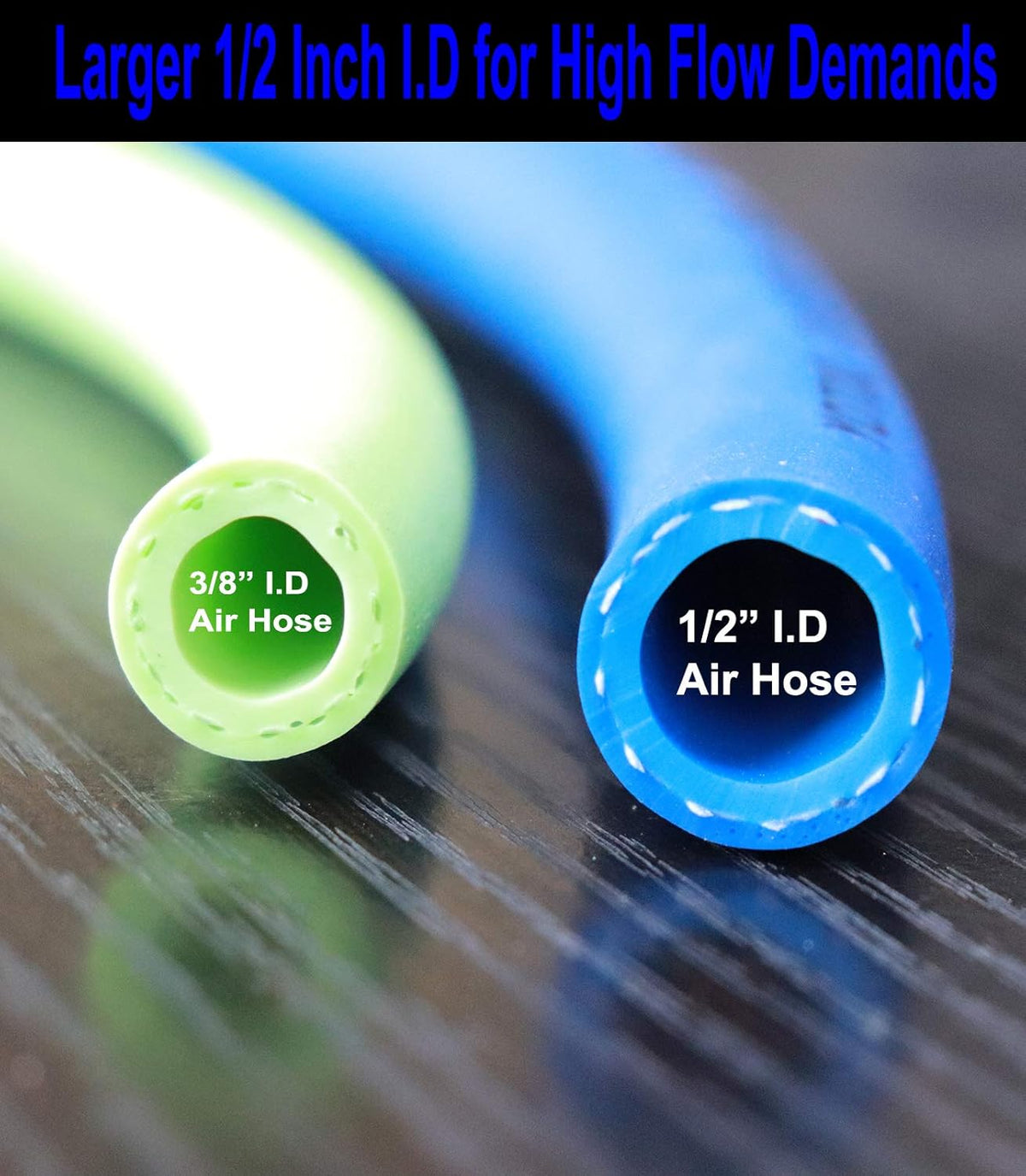 Hybrid Air Hose 50-Feet 300 PSI Solid Brass Fittings Quick Coupler Connectors Blue Pack of 2 P6624
