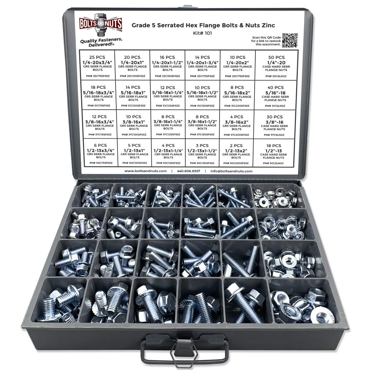 348 Pieces Serrated Hex Cap Flange Bolt & Flange Nut Assortment Kit O7523