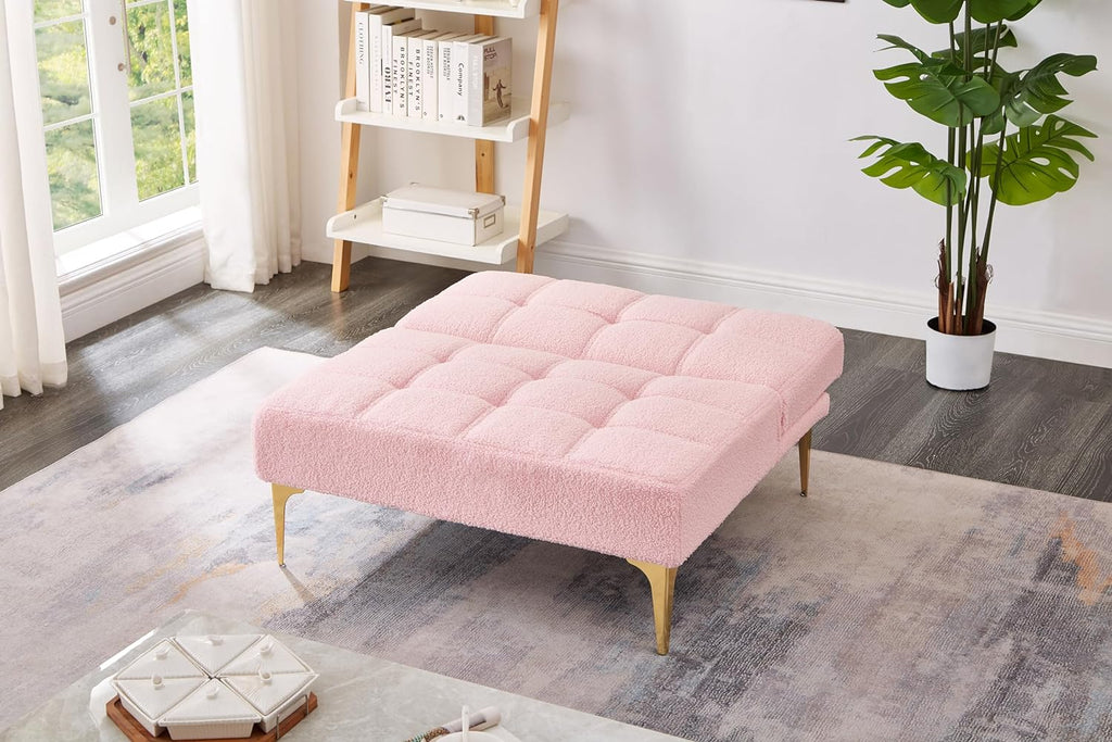 Pink Teddy Fabric Convertible Sofa Bed E48370