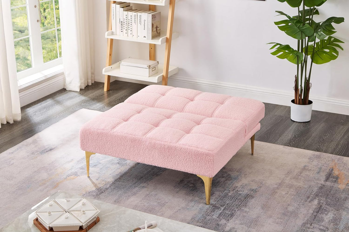 Pink Teddy Fabric Convertible Sofa Bed E48370