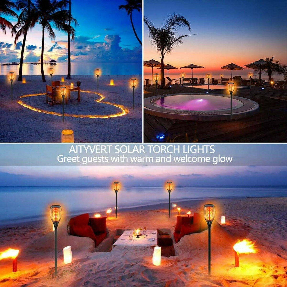 Solar Torch Lights Waterproof Flickering Flame Torches K4855