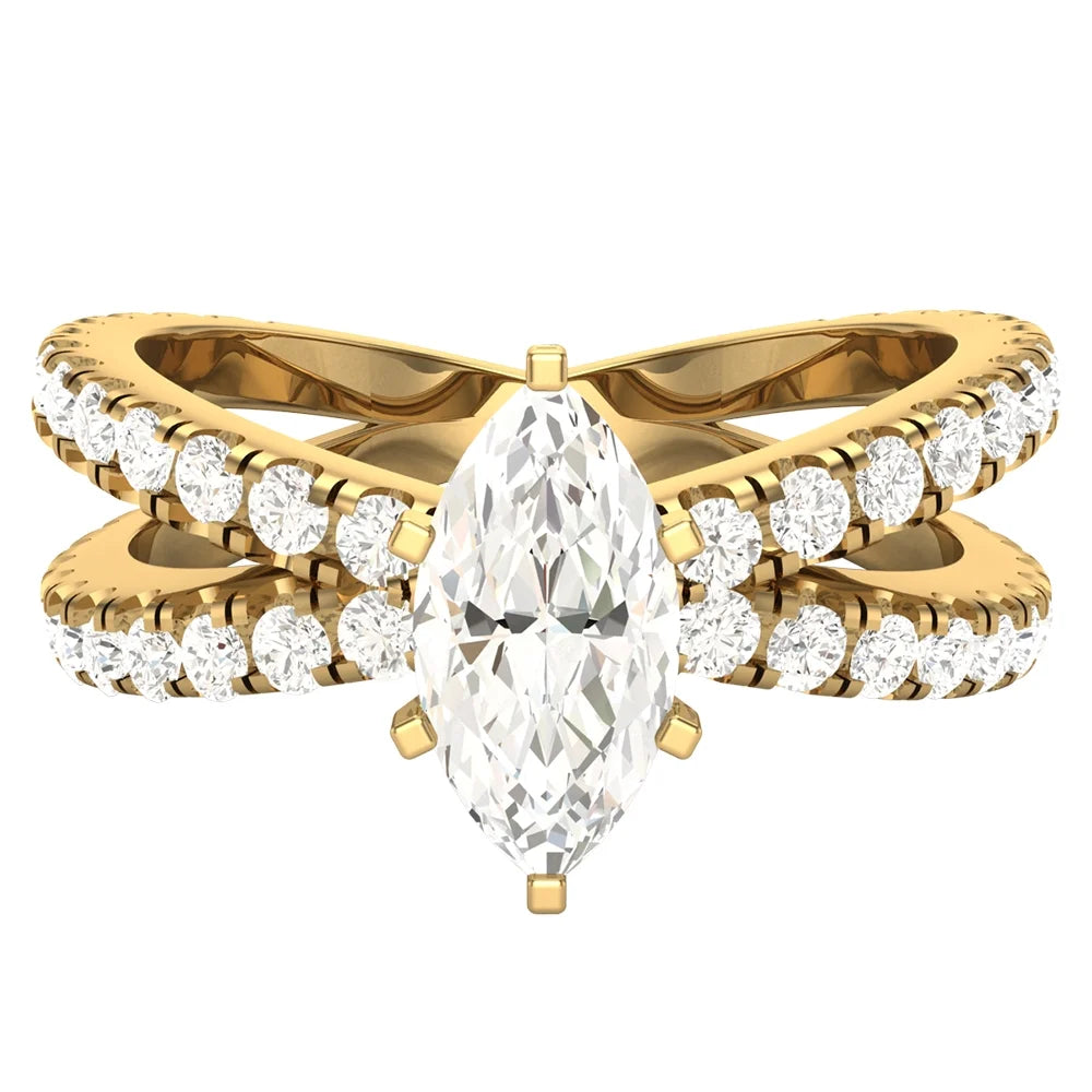 Marquise Cut Diamond Engagement Ring 1.75 CT TW 14K Gold L847