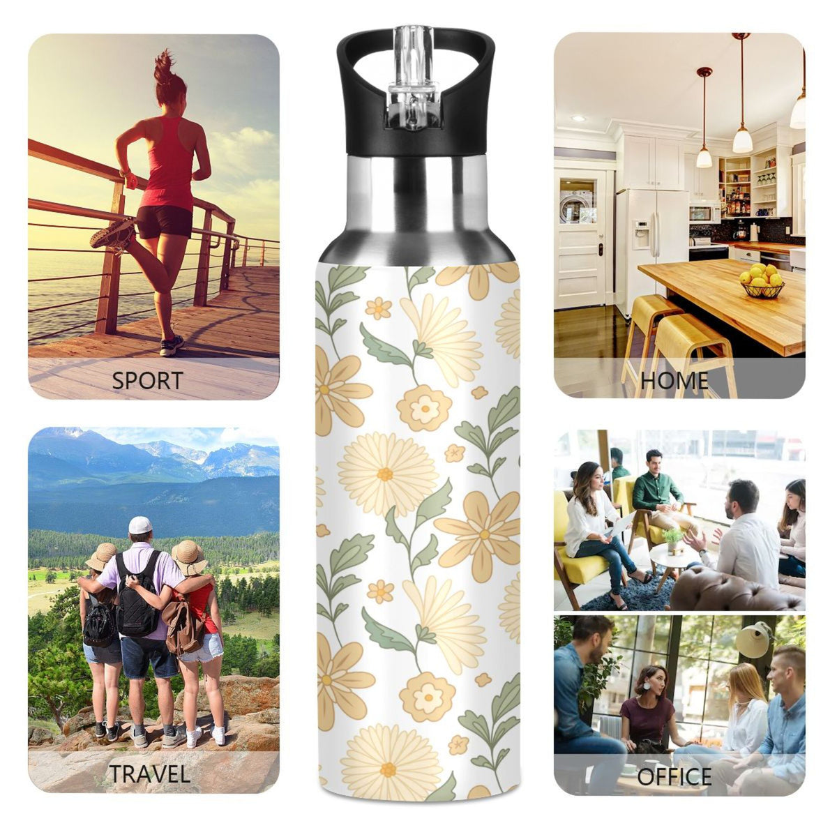Stainless Steel Insulated Thermos Vacuum Flask Water Bottle with Straw Lid M11608