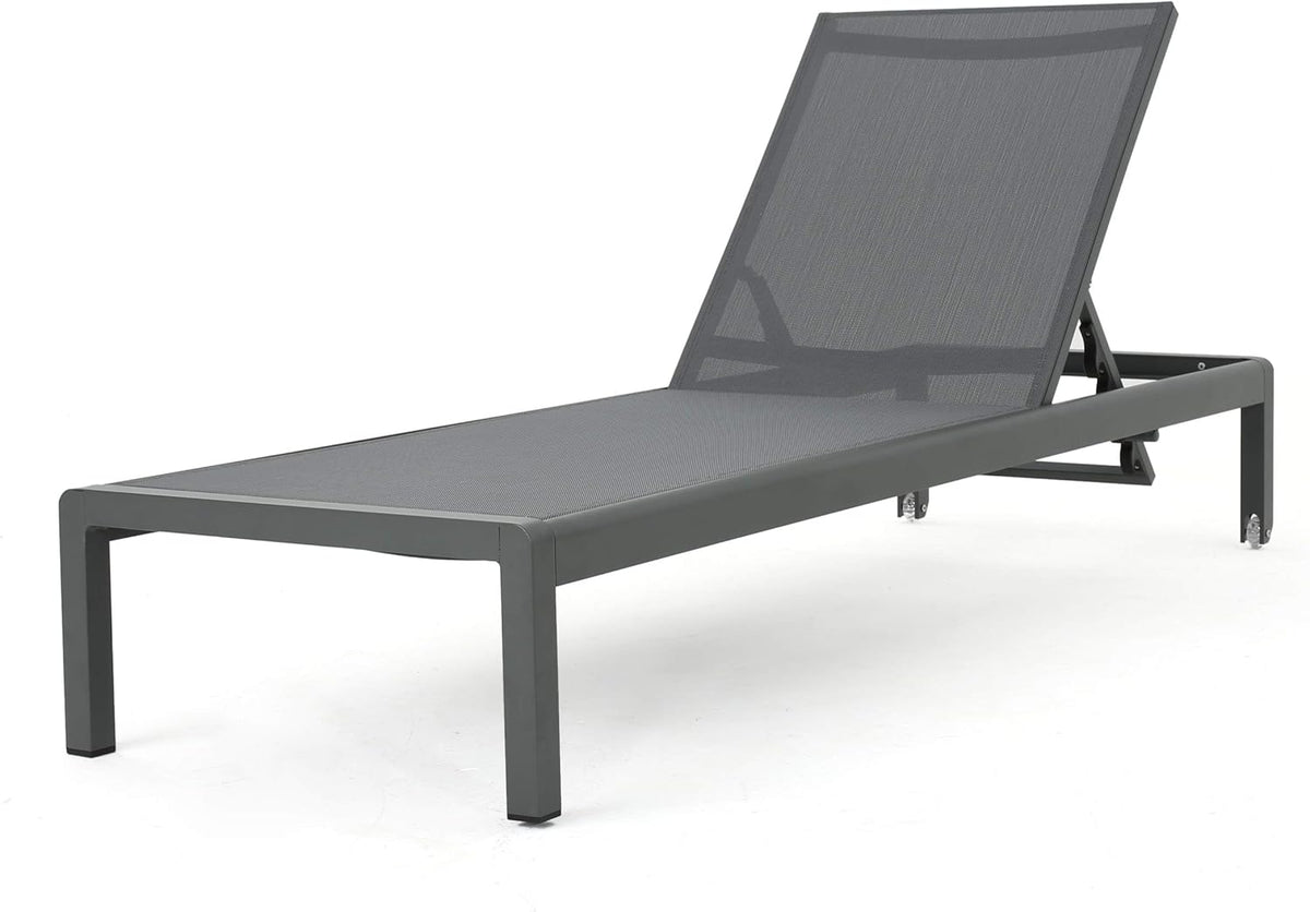 Outdoor Aluminum Chaise Lounge with Mesh Seat, Grey / Dark Grey V46039
