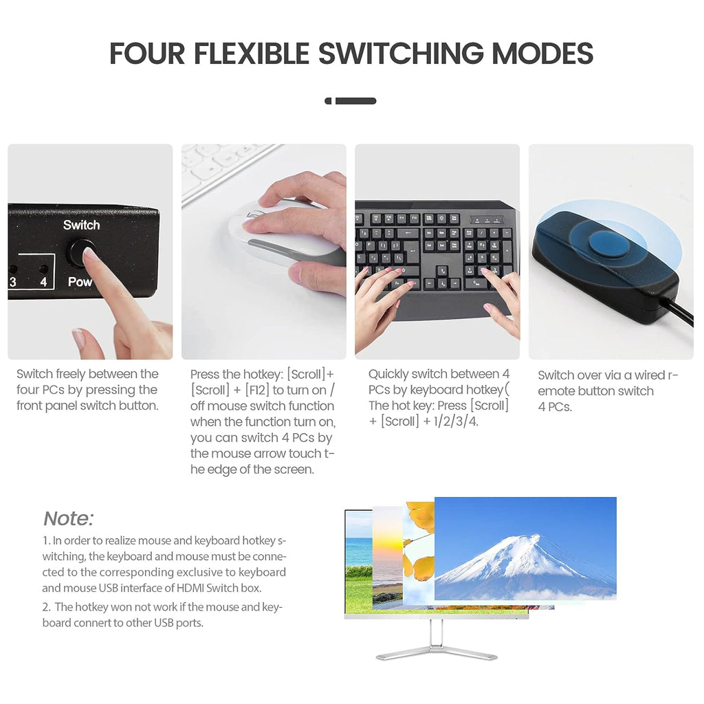 4 Port HDMI KVM Switch, 4K@60Hz, 4 in 1 Out C4095