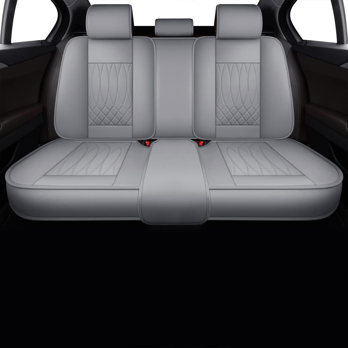 Black+Red Waterproof Leather Automotive Seat Covers G776949