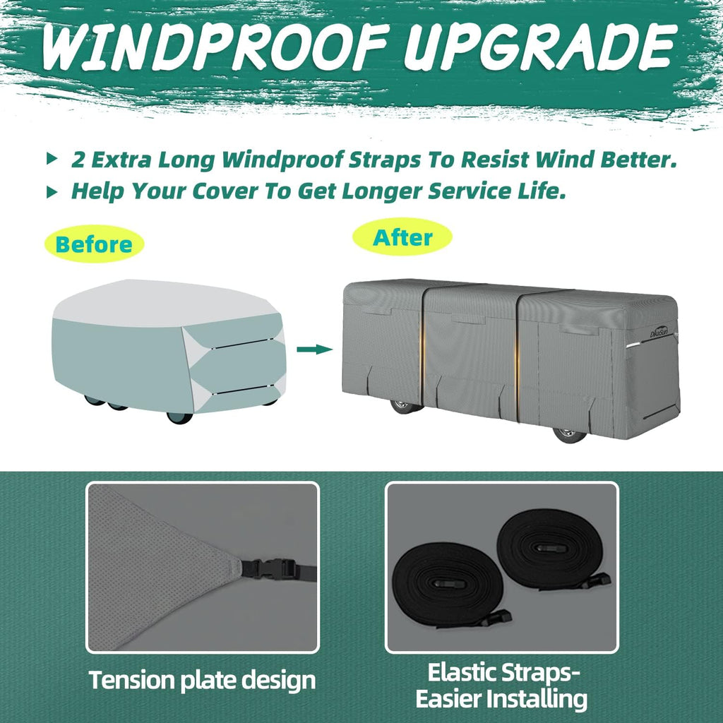 RV Cover for 31'-34' with 2Pcs Extra Straps & 6 Gutter Covers Grey D242129