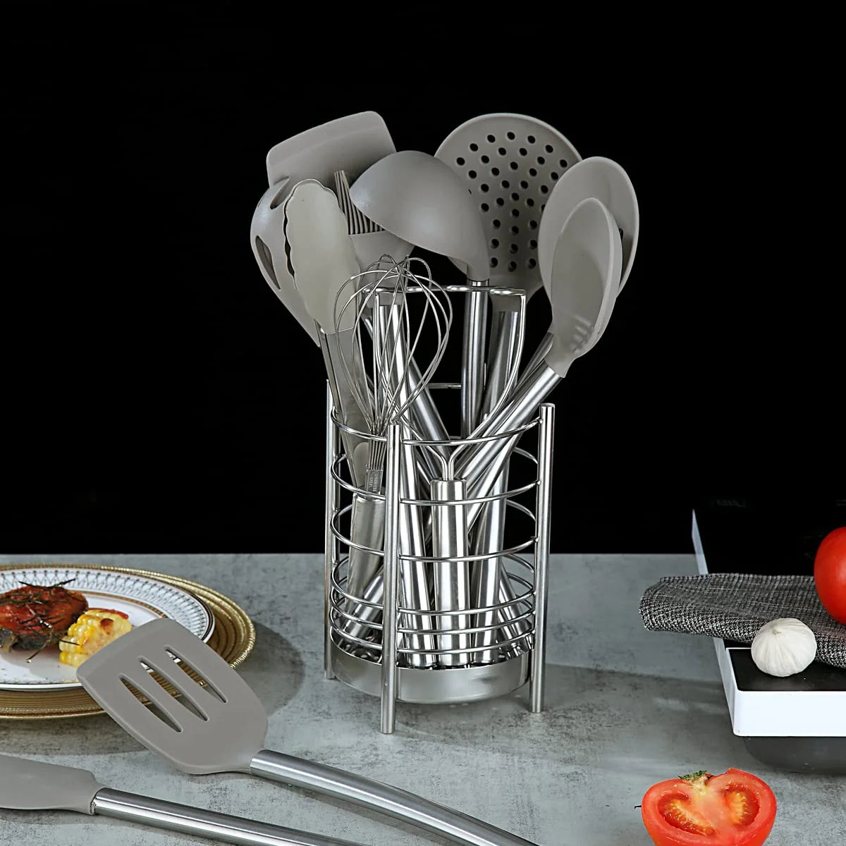 38 Pieces Silicone Kitchen Utensils Set With Stainless Steel Utensil Holder U281