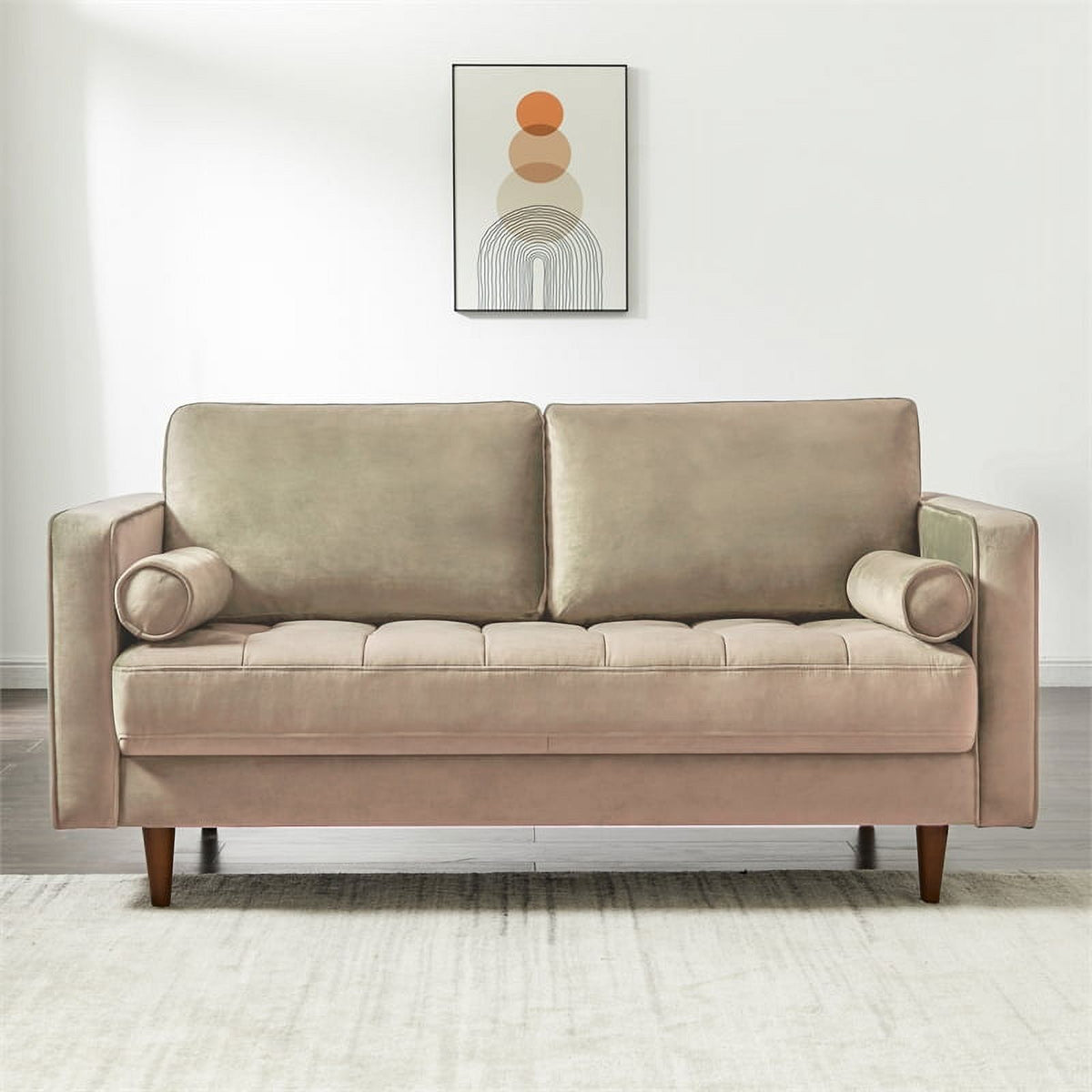 Mid-Century Velvet Loveseat in Brown Taupe D497635