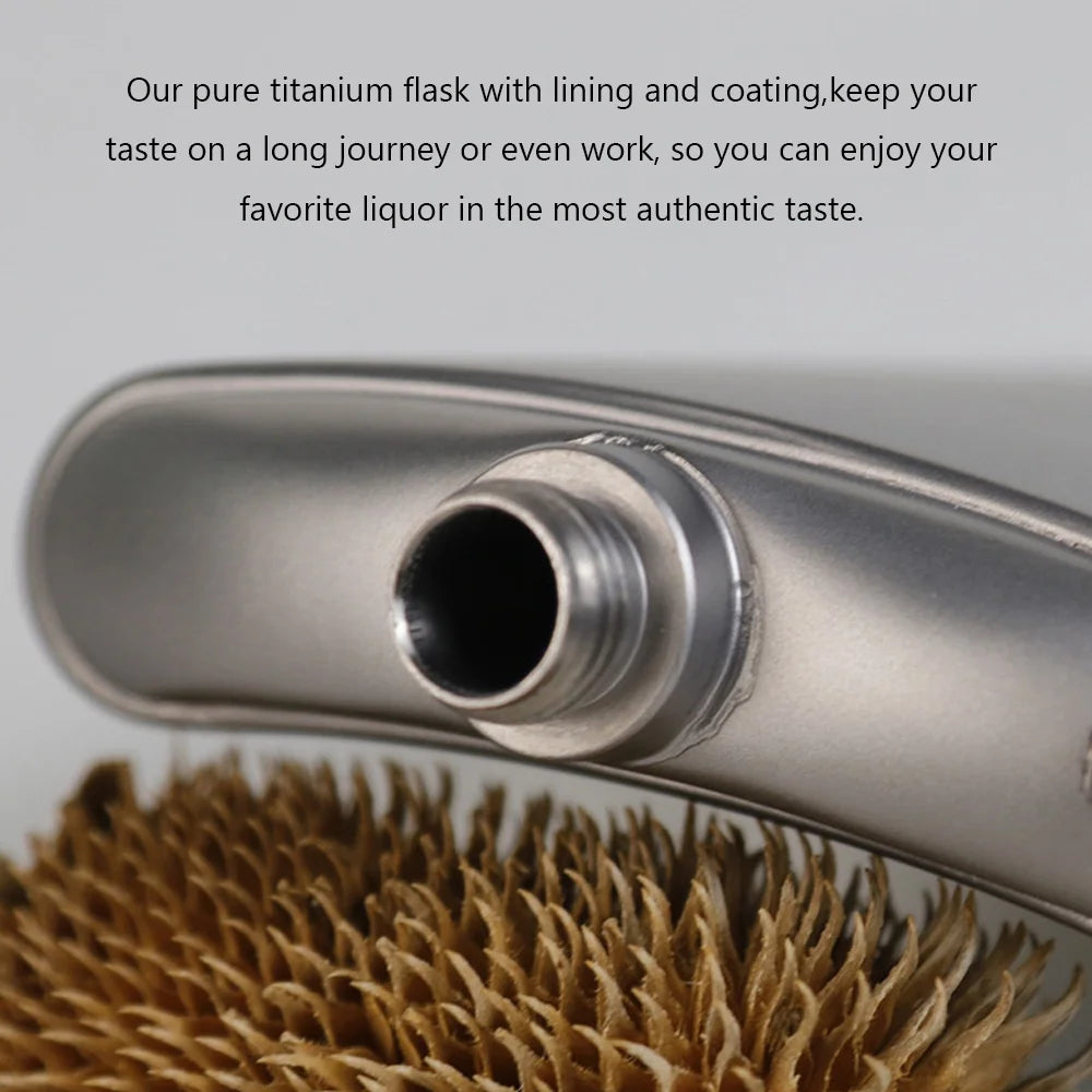 Titanium Flask Hip Flagon with Screw Cap Clip Ultralight Hydration Flat Bottle with Ti Funnel T444598