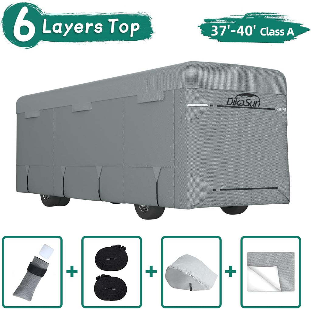 RV Cover for 31'-34' with 2Pcs Extra Straps & 6 Gutter Covers Grey D242129