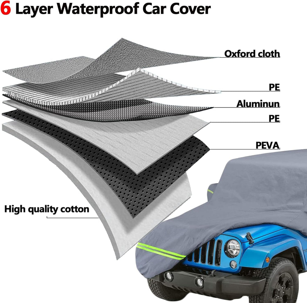 210D Oxford Waterproof Car Cover with Zipper Door, Reflective Strip, Windproof Straps M6081