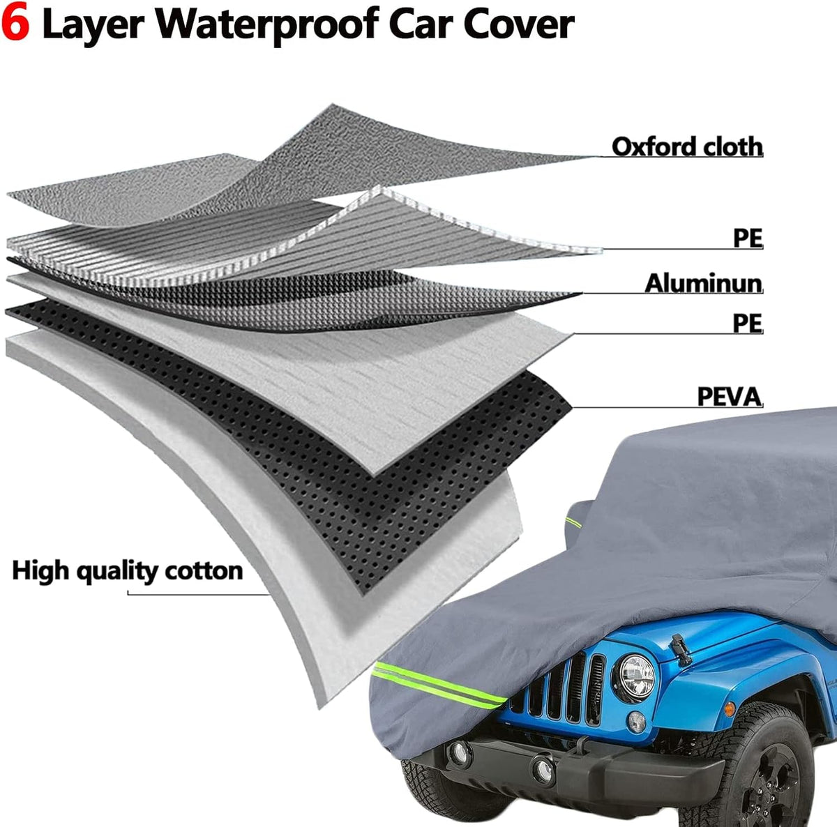 210D Oxford Waterproof Car Cover with Zipper Door, Reflective Strip, Windproof Straps M6081