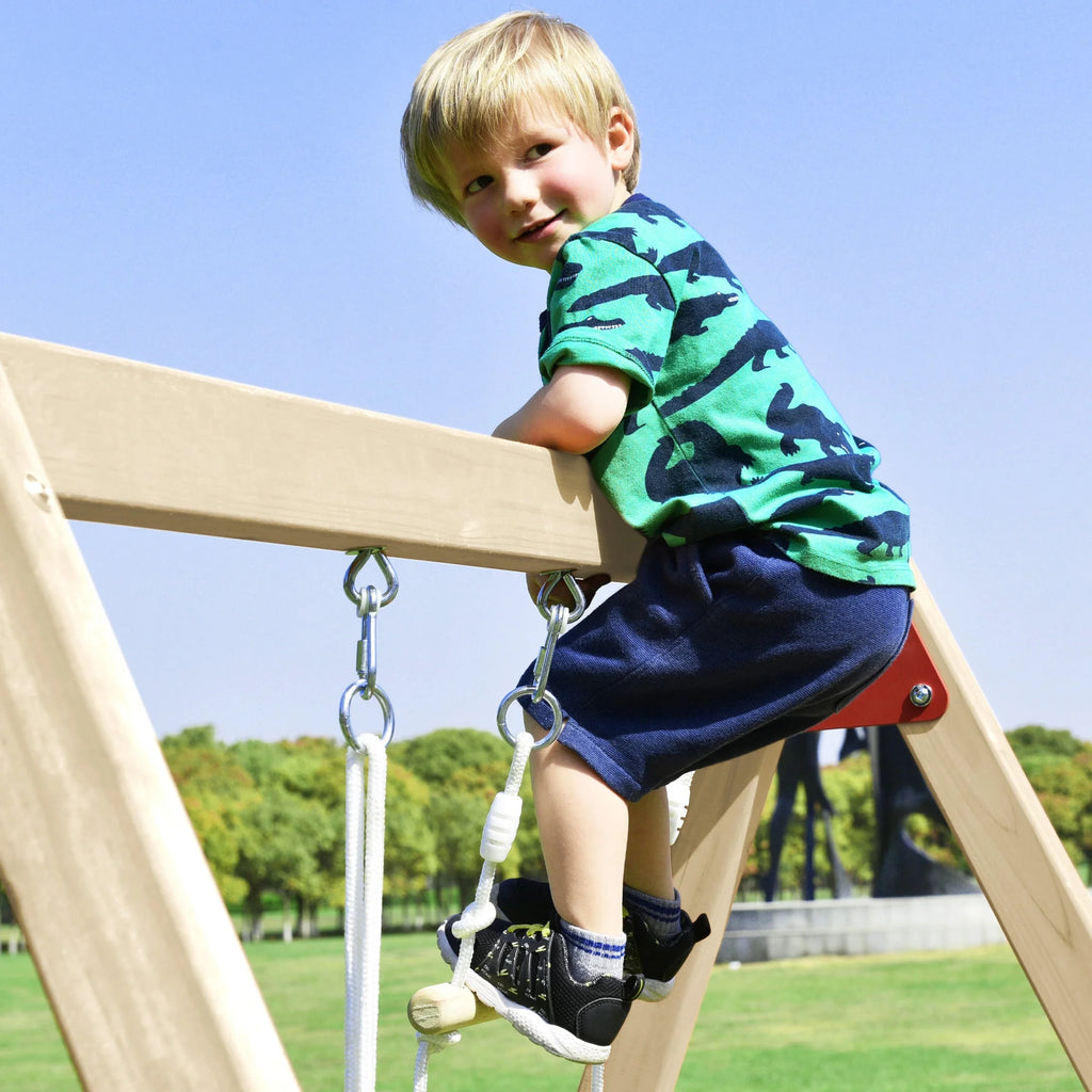 Wooden Swing Set with Slide and Climbing Rope F801415