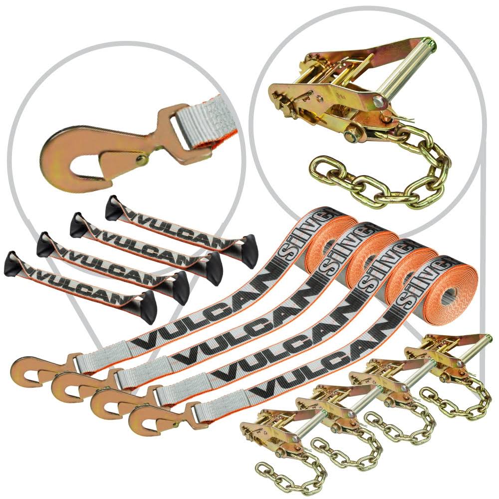 8-Point Roll Back Vehicle Tie Down Kit with Snap Hook and Chain Tail, Set of 4 R999544