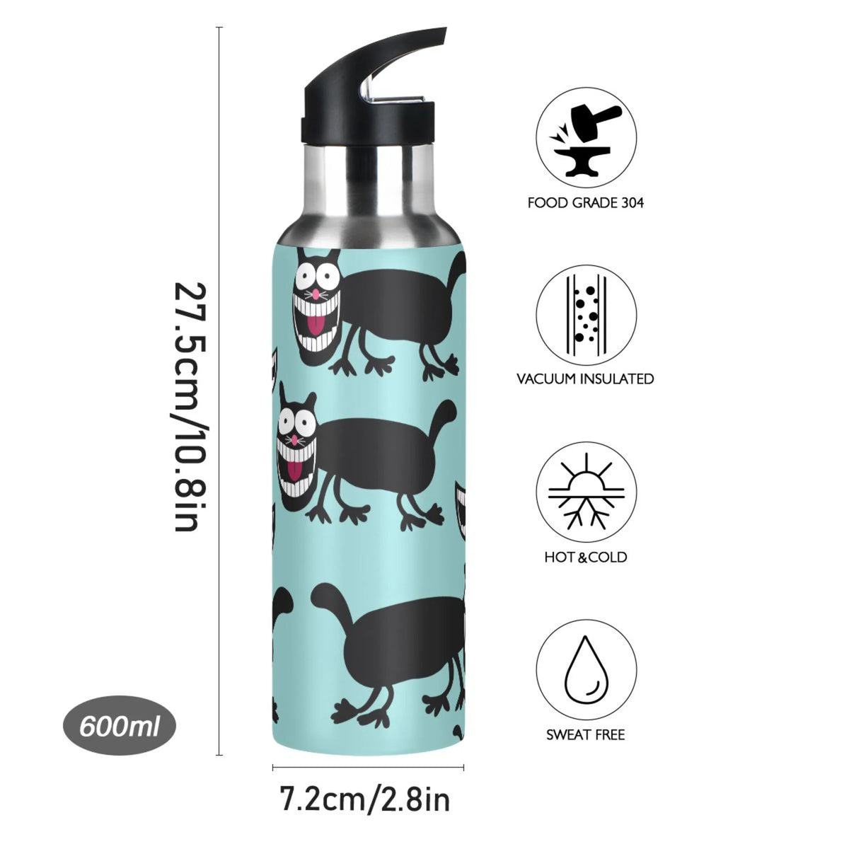 Stainless Steel Insulated Thermos Vacuum Flask Water Bottle with Straw Lid T582