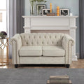 Tufted Upholstered Chesterfield Loveseat and Sofa 2 PCS Fabric Linen Beige C1400
