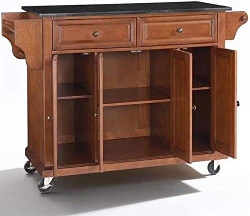 Solid Black Granite Top Kitchen Cart S19163