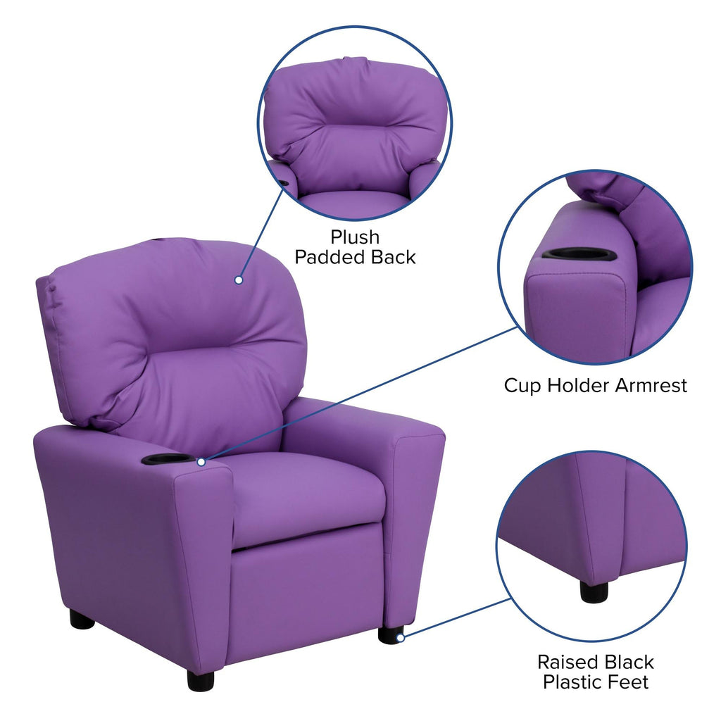 Lavender Vinyl Kids Recliner with Cup Holder U409854