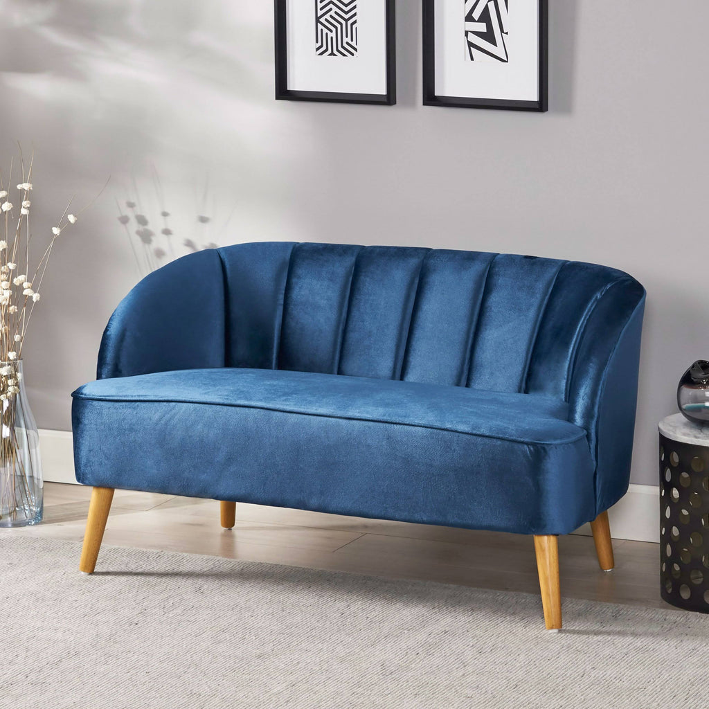 Seafoam Blue Velvet Settee Q980