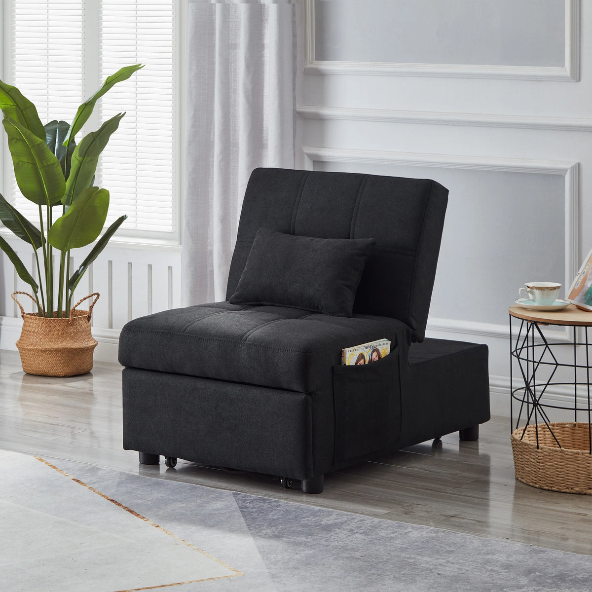 Recliner Chair Bed with Black Linen Fabric M4236