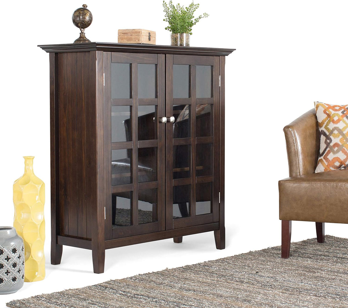 Solid Wood 39 inch Wide Storage Cabinet in Black with 2 Tempered Glass Doors and 4 Adjustable Shelves A77850
