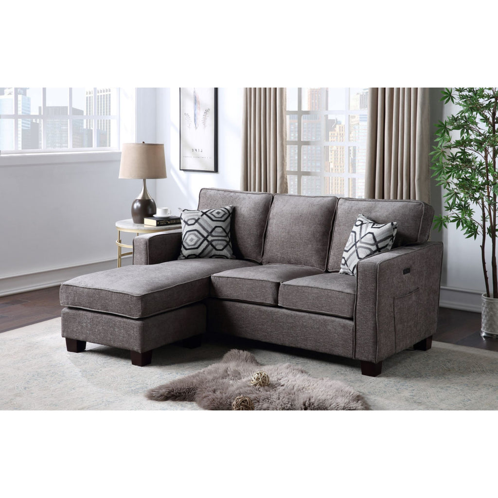 Gray Linen Fabric Sectional Sofa Chaise with USB Port K6866