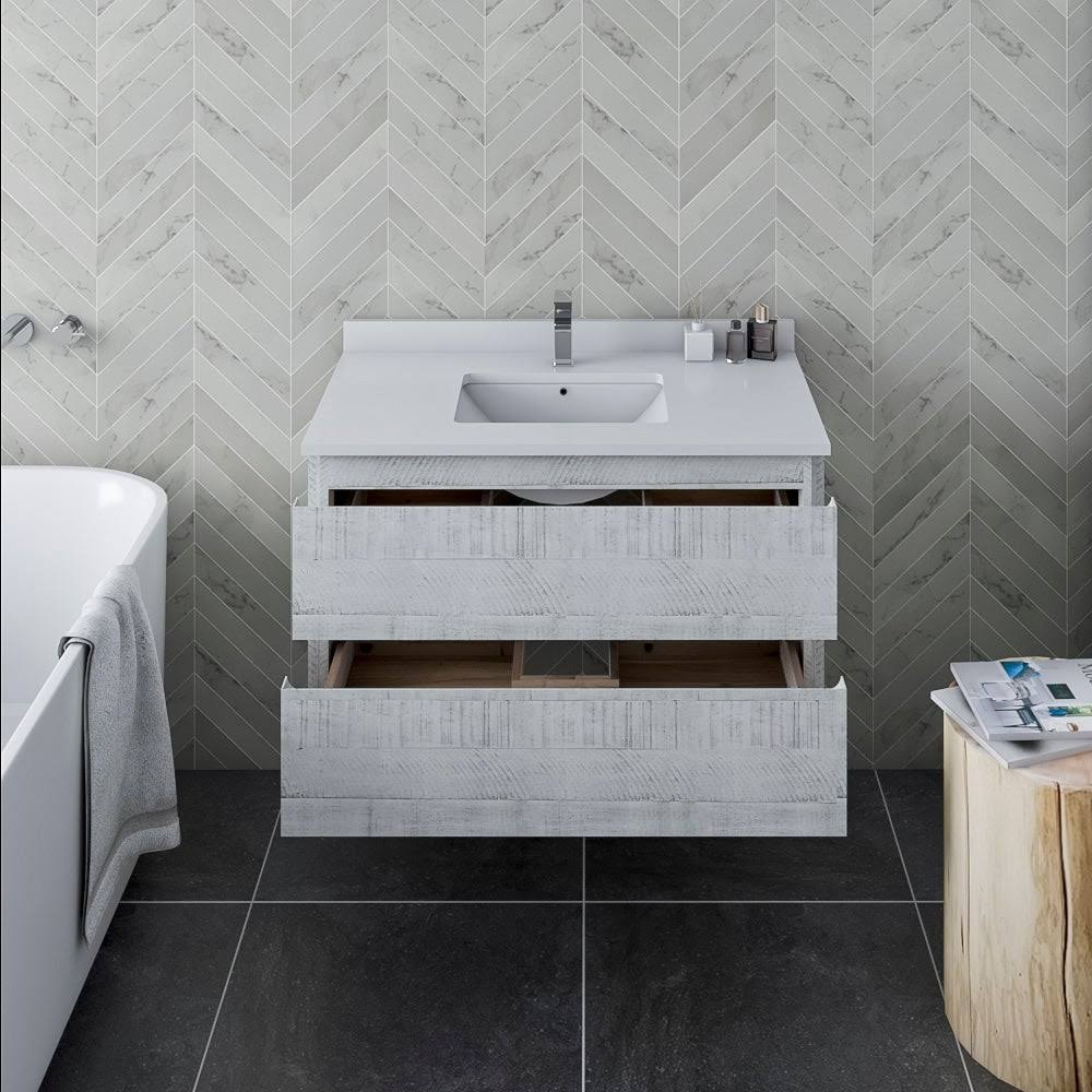 Rustic White Wall Hung Bathroom Cabinet E66049