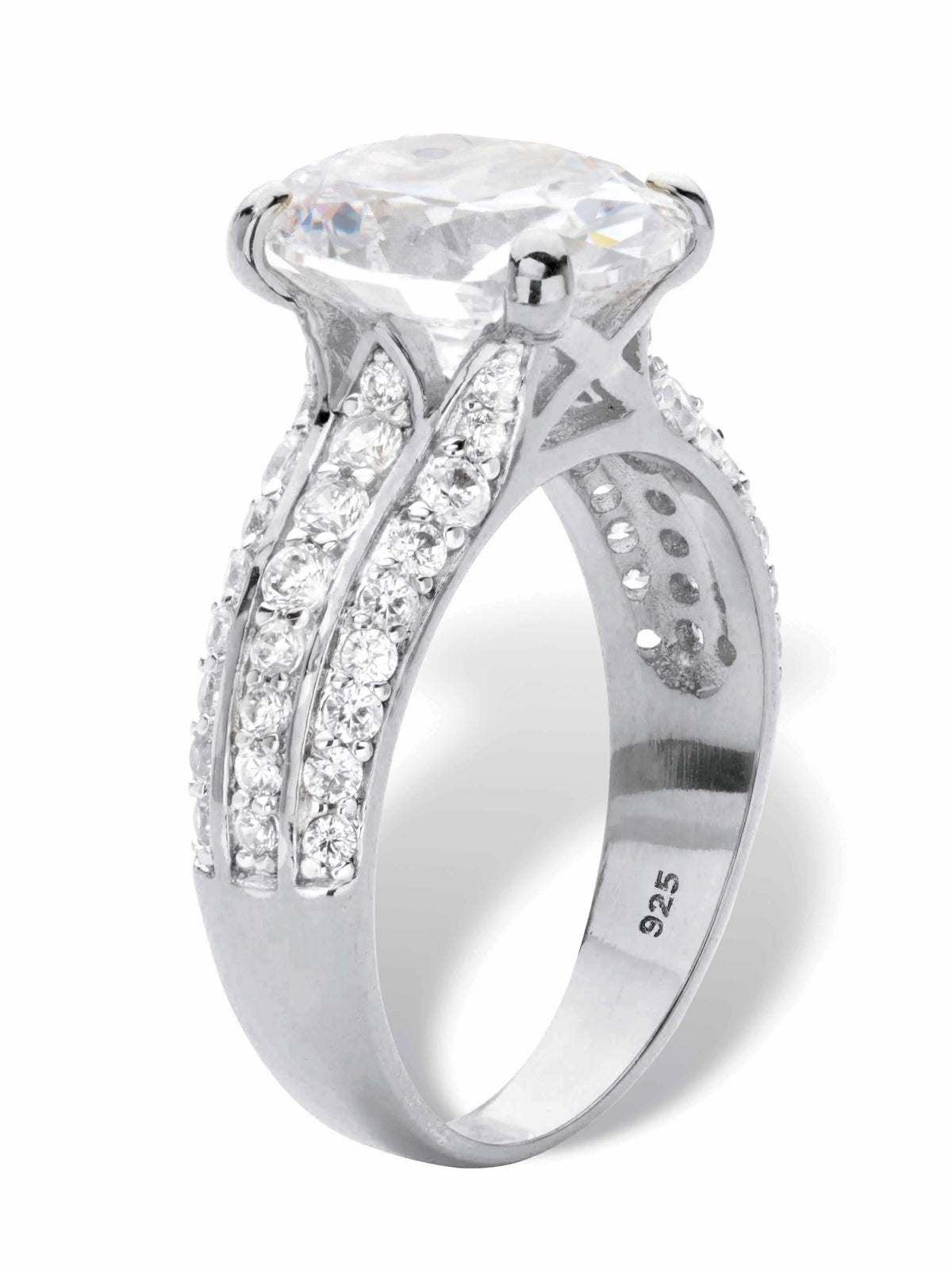 Oval-Cut Cubic Zirconia Multi-Row Engagement Ring in Platinum-Plated Sterling Silver S186