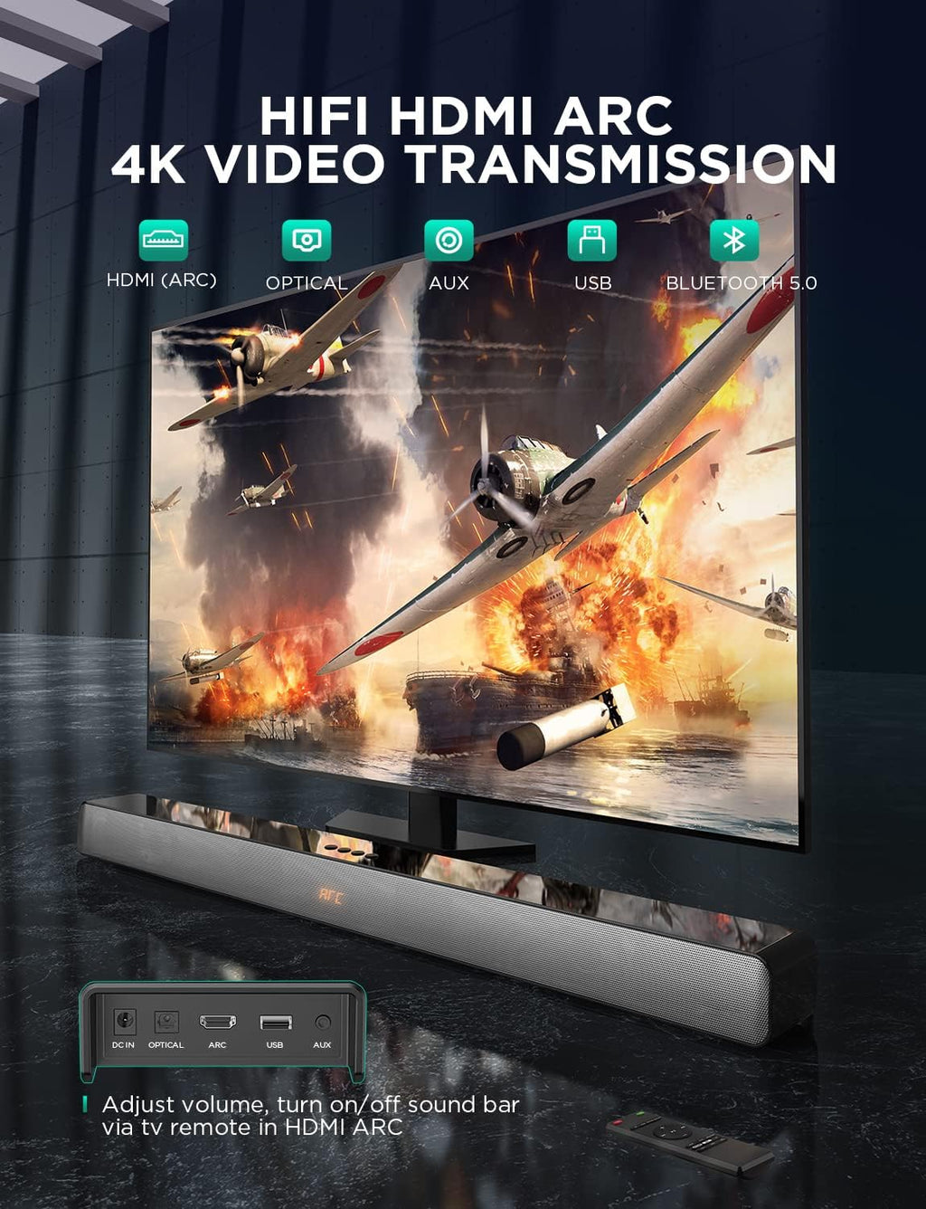 Sound Bar with Bluetooth, HDMI ARC, Optical, AUX K7996