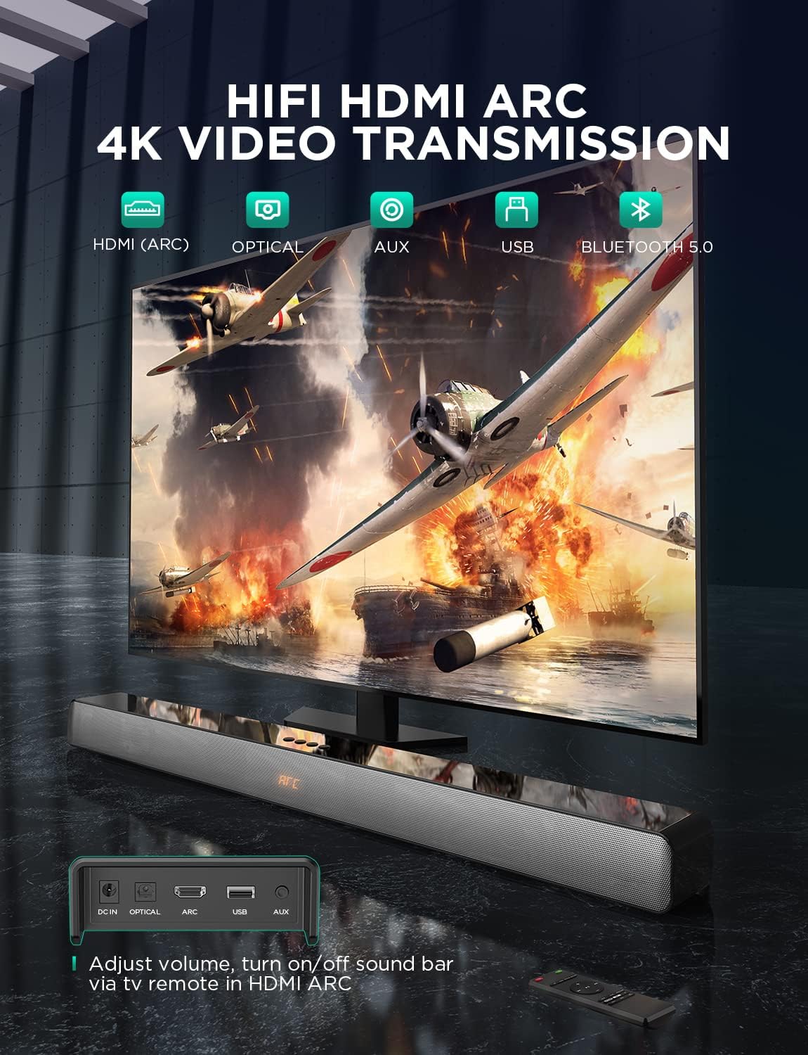 Sound Bar with Bluetooth, HDMI ARC, Optical, AUX K7996
