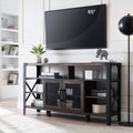 TV Stand Entertainment Center Media Console Cabinet Tall Wood Brown with Metal Side X-Frame N4048