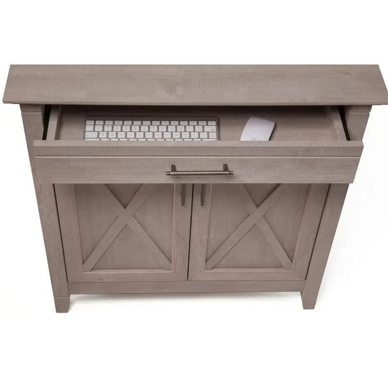 Washed Gray Laptop Storage Desk Credenza with 5 Shelf Bookcase F79174