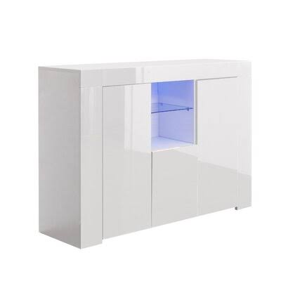 White High Gloss Sideboard Buffet Storage Cabinet with LED Light F7216